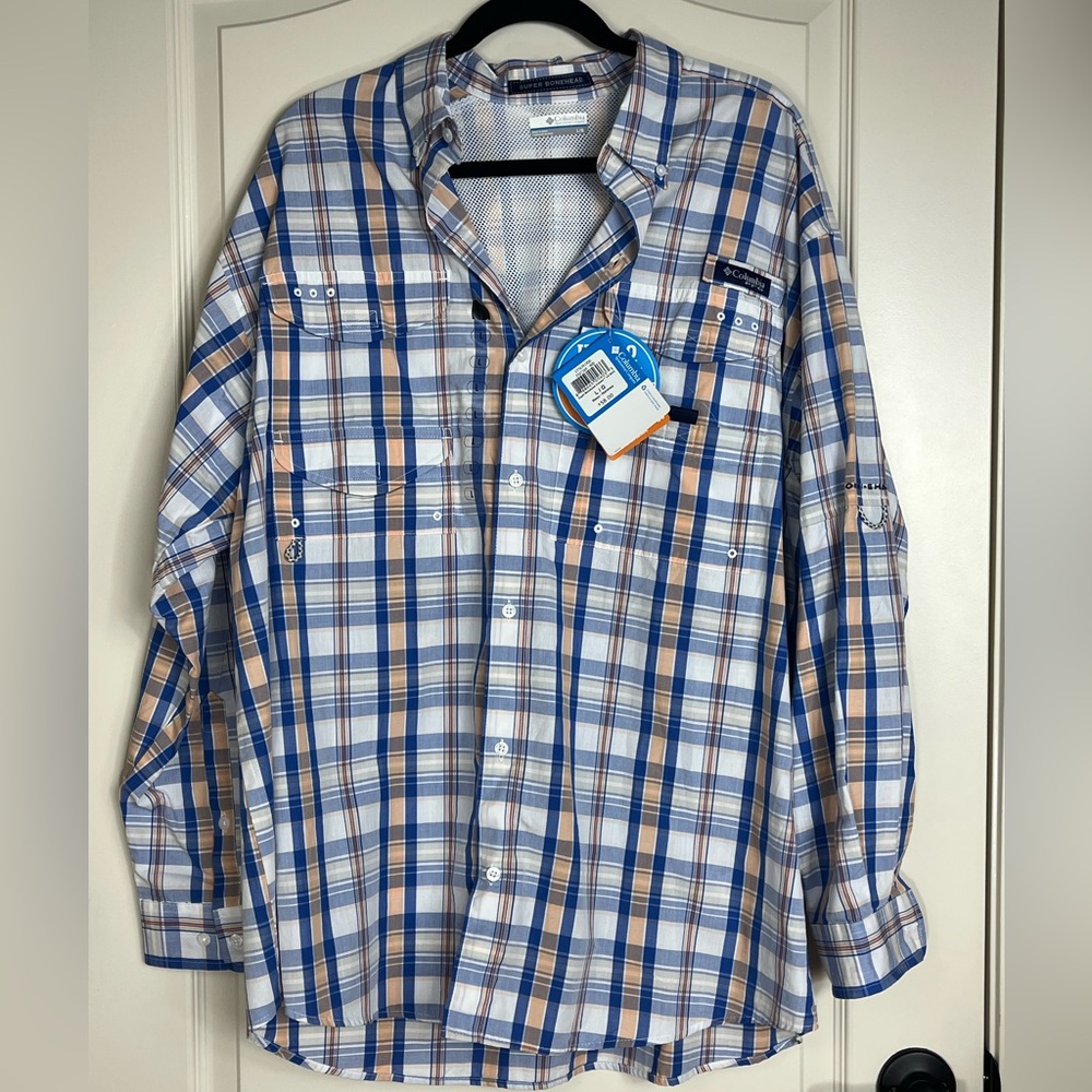 Columbia Blue and Orange Casual Button Down Shirt